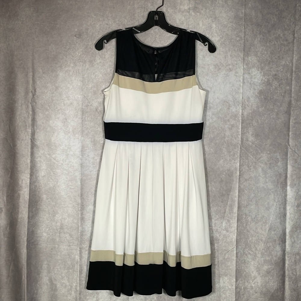 Dress Barn White Black Tan Knee Length Sleeveless Dress Size 6 - Picture 5 of 10